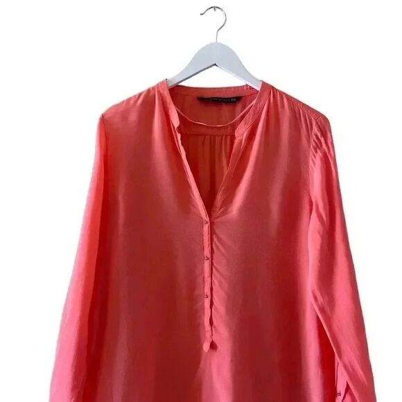 Zara Viscose Salmon Orange Button Down Collar Basic Minimalist SZ XL # 1214 - Picture 4 of 12